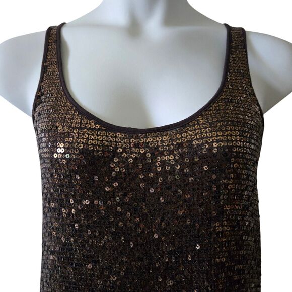Michael Kors Sequined Stretch Knit Racerback Tank Dress. Gold & Brown. Size XL - Picture 3 of 9